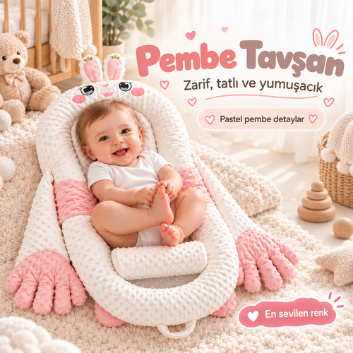 Pembe Tavşan karakterli minder tanıtımı — temsili görsel
